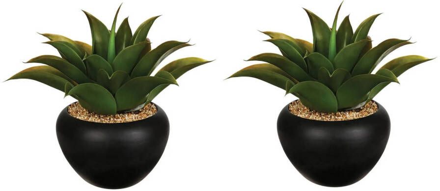 ATMOSPHERA Set van 2x stuks Aloe Vera kunstplanten in keramische pot 37 cm Nepplanten Kunstplanten