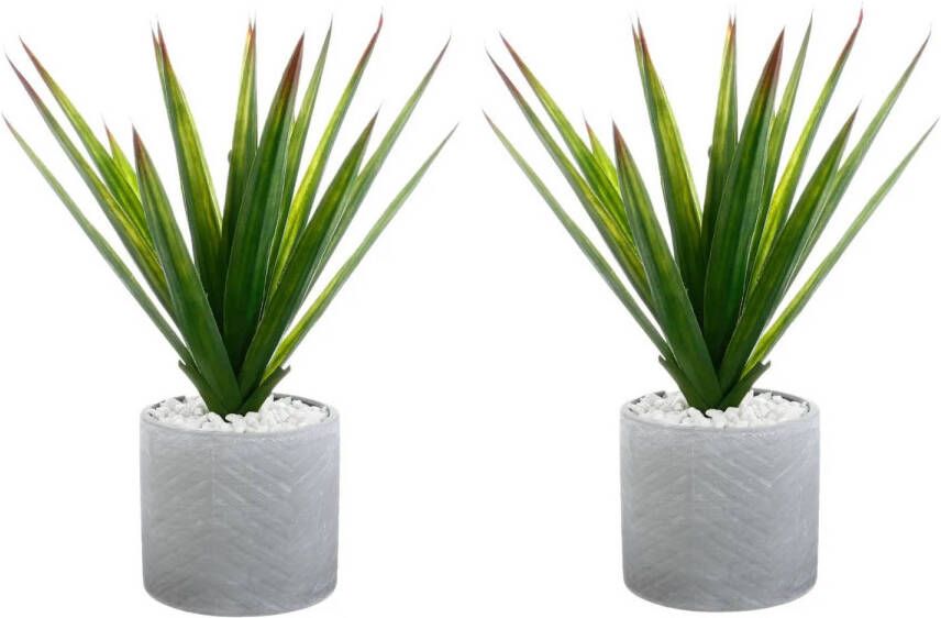 Atmosphera Set van 2x stuks Aloe Vera kunstplanten in keramische pot 47 cm Kunstplanten