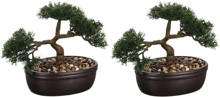 Atmosphera Set van 2x stuks bonsai in keramische pot 23 cm Kunstplanten