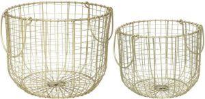 Atmosphera Set van 2x stuks draadmanden opbergmanden ijzer goud 30 5 x 23 cm en 26 5 x 21 5 cm Opbergmanden