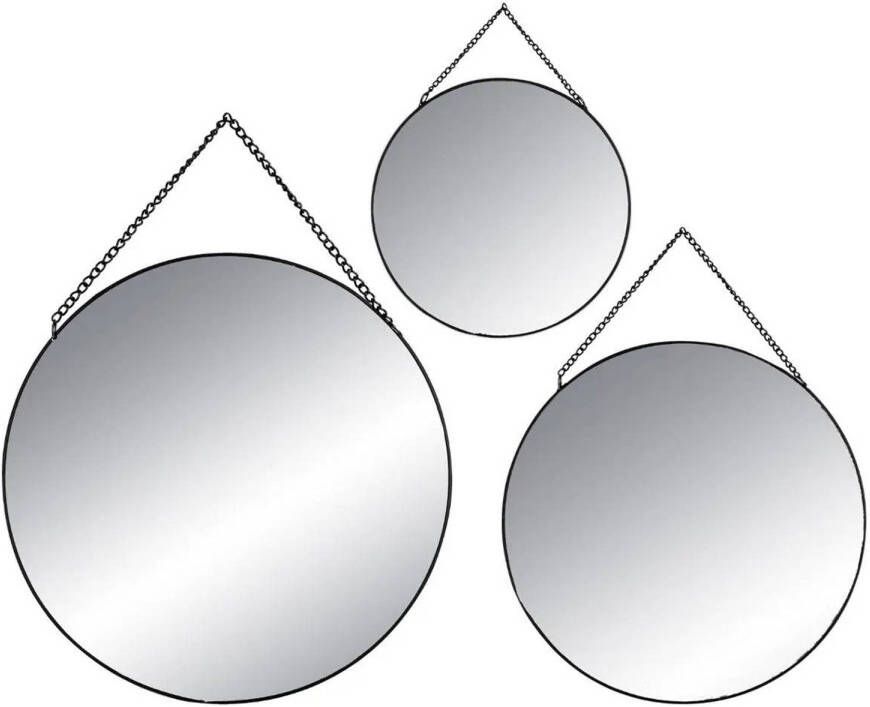 Atmosphera Set van 3x spiegels wandspiegels rond metaal zwart met ketting Spiegels