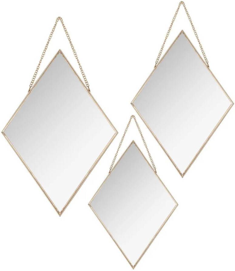 Atmosphera Set van 3x spiegels wandspiegels ruit metaal goud met ketting Spiegels