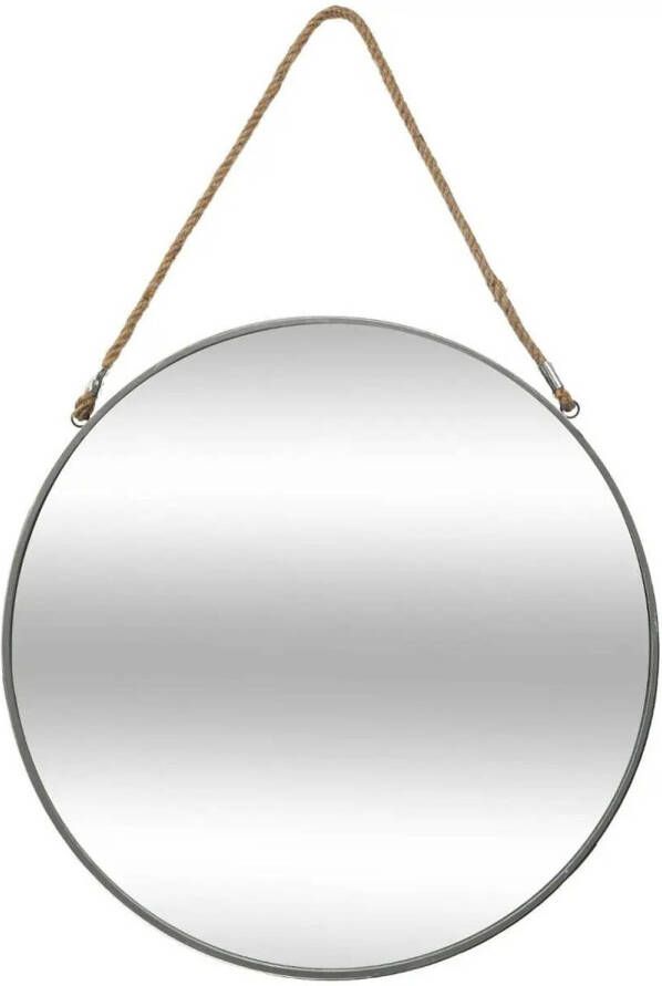Atmosphera Spiegel wandspiegel rond D55 cm metaal grijs met touw Spiegels