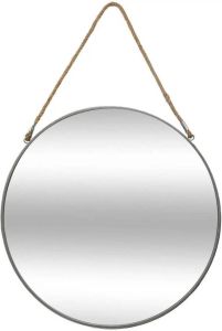 ATMOSPHERA Spiegel rond D55 cm metaal grijs wandspiegel met touw Spiegels