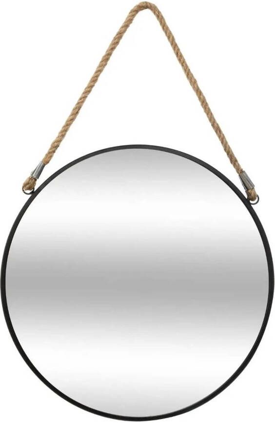 Atmosphera Spiegel wandspiegel rond D55 cm metaal zwart met touw Spiegels