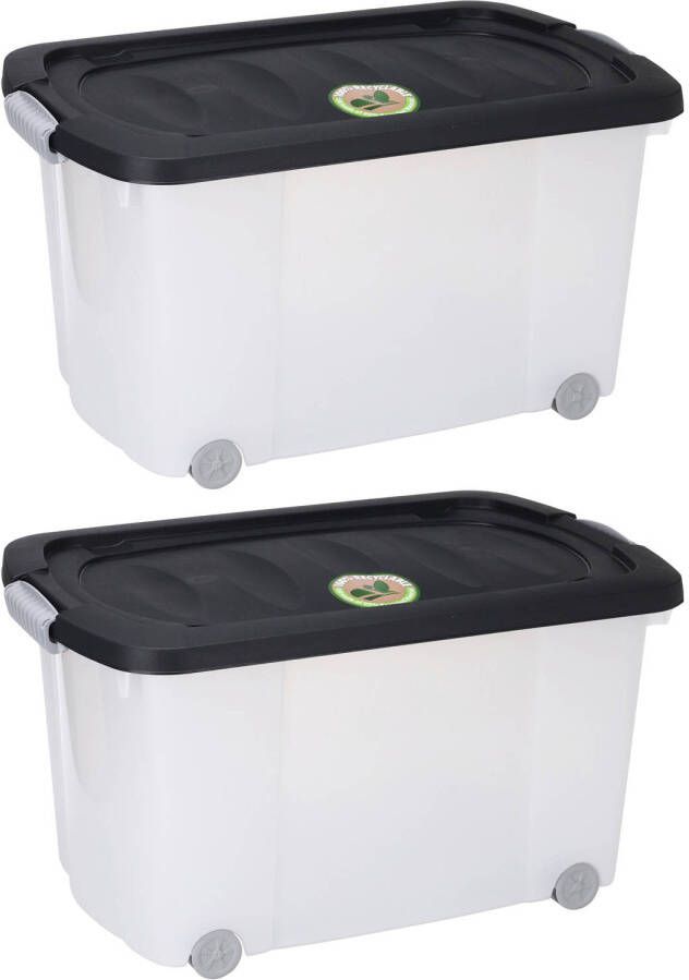 Bathroom Solutions 2x Stuks Opberg boxen dozen met wieltjes kunststof 60 x 39 x 32 cm Opbergbox