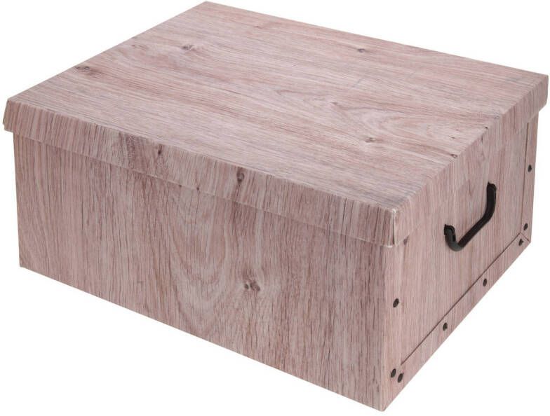 Storage Solutions Opbergdoos opberg box van karton met hout print bruin 37 x 30 x 16 cm Doos met deksel en handvatten Opbergbox