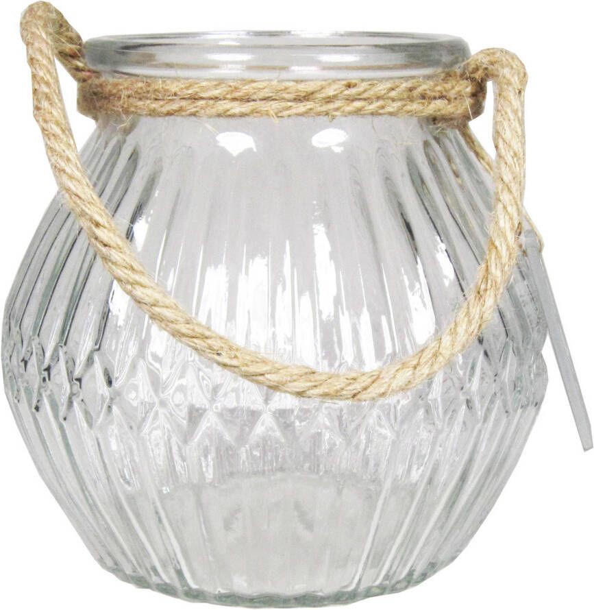 Bela Arte Glazen ronde windlicht Crystal 2 5 liter met touw hengsel handvat 16 x 14 5 cm 2500 ml Kaarsen Waxinelichtjes. Waxinelichtjeshouders