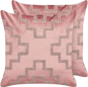 Beliani BAHIA Sierkussen-Roze-Fluweel