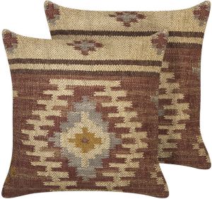 Beliani BEEL Sierkussen-Multicolor-Jute Katoen Wol