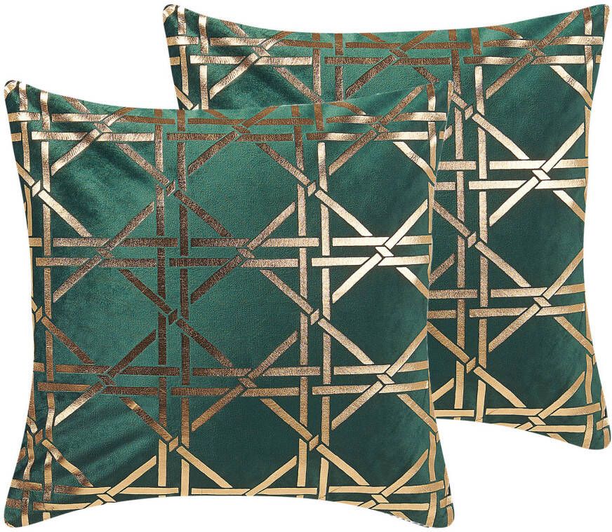 Beliani CASSIA Sierkussen set van 2 Groen 45 x 45 cm Polyester