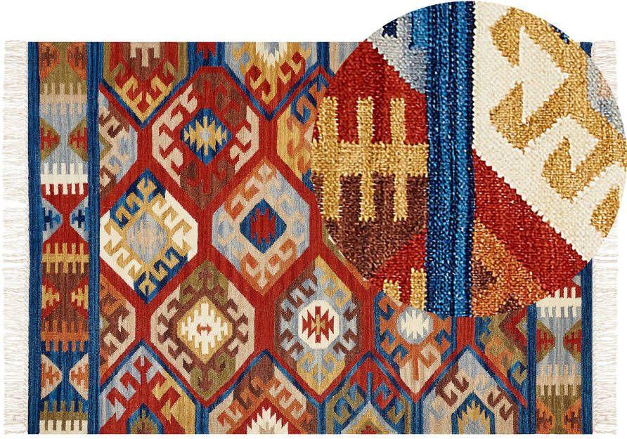 Beliani JRVESH Kelim vloerkleed Multicolor 160 x 230 cm Wol