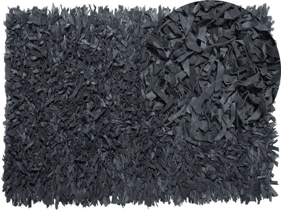 Beliani Mut Tapijt Zwart Echt leer 160 x 230 cm