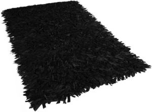 Beliani MUT Vloerkleed Zwart Leer 140 x 200 cm