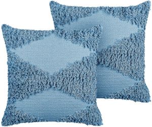Beliani RHOEO Sierkussen-Blauw-Katoen