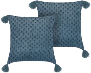 Beliani RIBES Sierkussen-Blauw-Fluweel