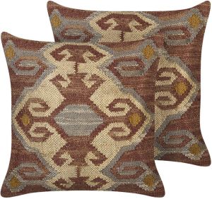Beliani URPAD Sierkussen-Multicolor-Jute Katoen Wol