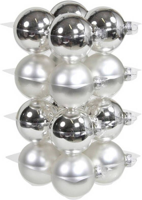 Bellatio Decorations 16x Zilveren glazen kerstballen 8 cm mat glans Kerstboomversiering zilver