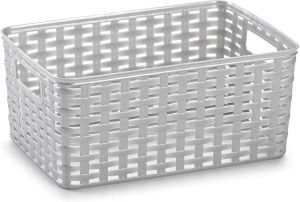Forte Plastics 1x Zilveren geweven opbergboxen opbergdozen opbergmanden kunststof 10 liter opbergen manden dozen bakken opbergers Opbergbox