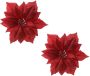 Bellatio Decorations 2x Stuks Decoratie Bloemen Kerstster Rood Glitter Op Clip 24 Cm Kersthangers - Thumbnail 2