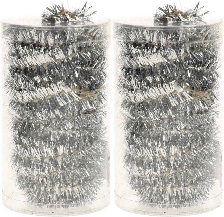 Merkloos 2x stuks folie tinsel slingers guirlandes zilver 20 meter kerstslingers