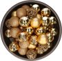Decoris 37x Gouden kunststof kerstballen 6 cm Mix Onbreekbare plastic kerstballen Kerstboomversiering goud - Thumbnail 1