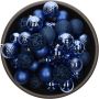 Decoris 37x Kobalt blauwe kunststof kerstballen 6 cm Mix Onbreekbare plastic kerstballen Kerstboomversiering kobalt blauw - Thumbnail 1