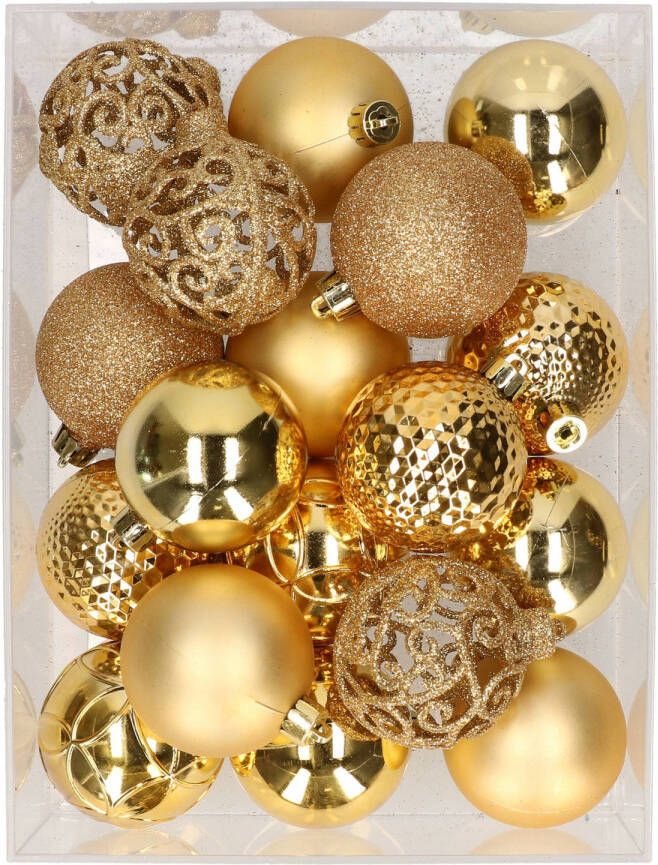 Bellatio Decorations 37x stuks kunststof kerstballen licht goud 6 cm Kerstbal