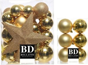 Bellatio Decorations 39x stuks kunststof kerstballen met ster piek goud mix 5 6 en 8 cm Kerstbal