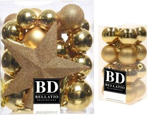 Bellatio Decorations 49x stuks kunststof kerstballen met ster piek goud mix 4 5 6 en 8 cm Kerstbal