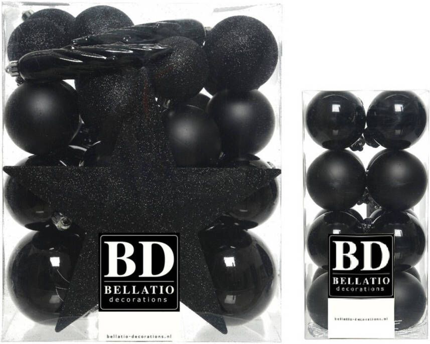 Bellatio Decorations 49x stuks kunststof kerstballen met ster piek zwart mix Kerstbal