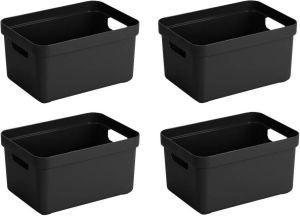 Merkloos 4x stuks zwarte opbergboxen opbergdozen opbergmanden kunststof 5 liter opbergen manden dozen bakken opbergers Opbergbox
