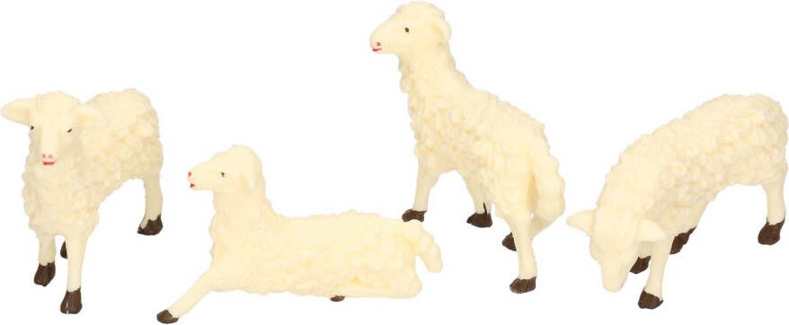 Merkloos 4x Witte schapen miniatuur beeldjes 7 x 6 cm dierenbeeldjes Beeldjes