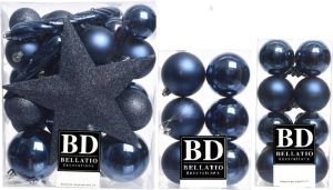 Bellatio Decorations 55x stuks kunststof kerstballen met ster piek donkerblauw mix Kerstbal