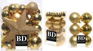 Bellatio Decorations 55x stuks kunststof kerstballen met ster piek goud mix 4 5 6 en 8 cm Kerstbal