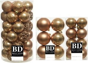 Bellatio Decorations 59x stuks kunststof kerstballen camel bruin 4 6 en 8 cm glans mat glitter mix Kerstbal