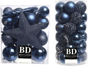 Bellatio Decorations 70x stuks kunststof kerstballen met ster piek donkerblauw mix Kerstbal