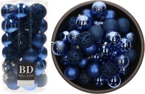 Bellatio Decorations 74x stuks kunststof kerstballen kobalt blauw 6 cm glans mat glitter mix Kerstbal