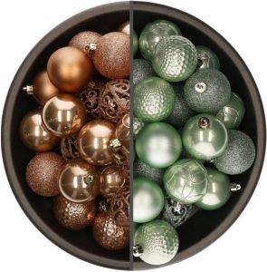 Bellatio Decorations 74x Stuks Kunststof Kerstballen Mix Van Mintgroen En Camel Bruin 6 Cm Kerstbal