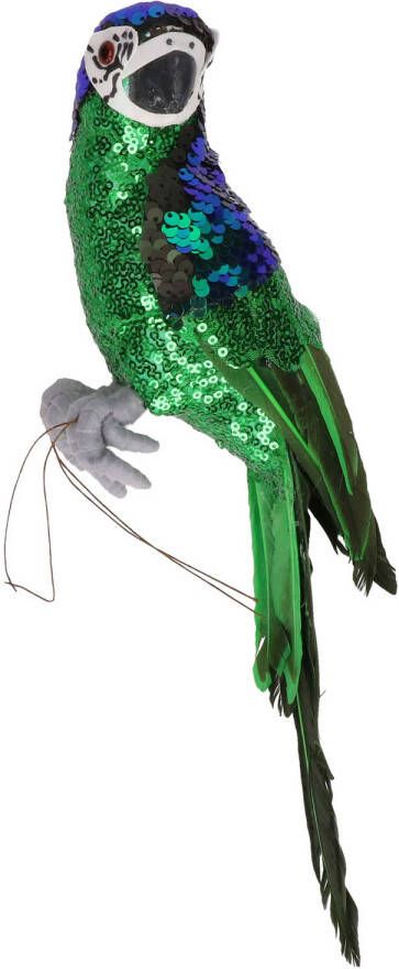 Bellatio Decorations Dierenbeeld groene papegaai vogel 30 cm decoratie Beeldjes