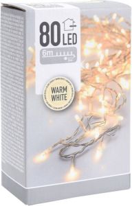 Bellatio Decorations Feestverlichting lichtsnoeren met 80 warm witte led lampjes lichtjes 6 meter Kerstverlichting kerstboom
