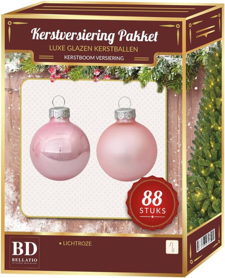 Bellatio Decorations Roze kerstballen pakket 88-delig Christmas Sweet Pink Glass Kerstbal