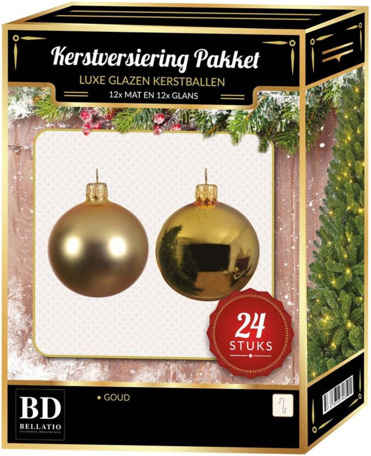 Bellatio Decorations Gouden Kerstversiering Kerstballen 24-delig 6 cm Kerstbal