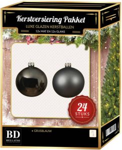 Bellatio Decorations 24 Stuks mix glazen Kerstballen pakket grijsblauw 6 en 8 cm Kerstbal