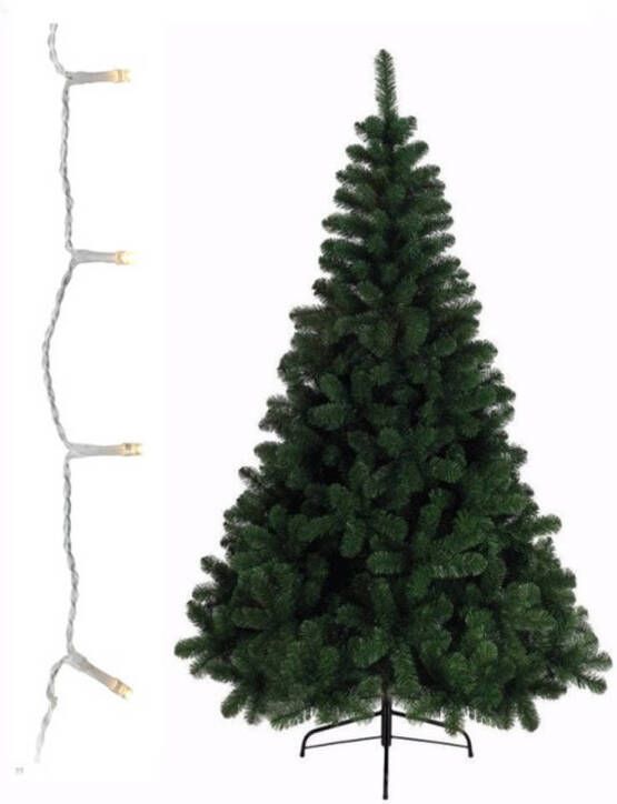 Merkloos Groene kunst kerstboom 210 cm inclusief warm witte kerstverlichting Kunstkerstboom