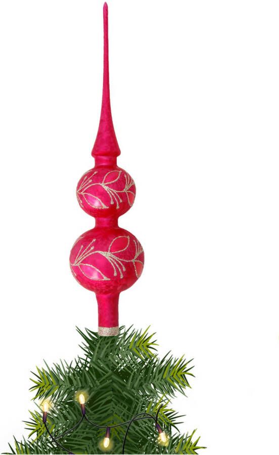 Merkloos Kerst piek van glas rood ijslak H30 cm kerstboompieken