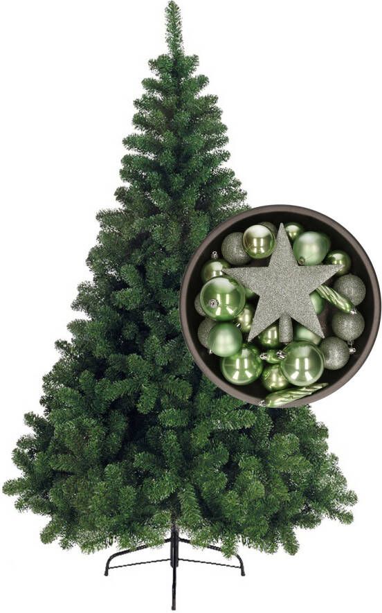 Bellatio Decorations kerstboom 240 cm met kerstballen en piek salie groen Kunstkerstboom