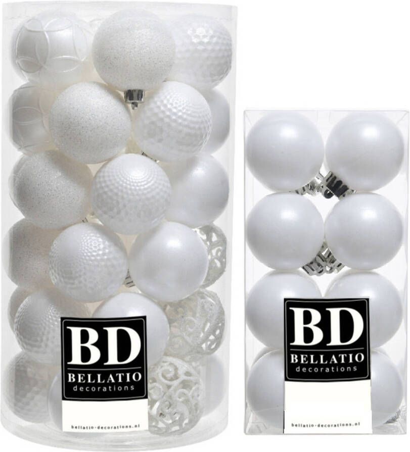 Bellatio Decorations Kerstversiering kunststof kerstballen winter wit 4-6 cm pakket van 53x stuks Kerstbal