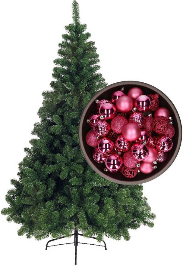 Bellatio Decorations kunst kerstboom 120 cm met kerstballen fuchsia roze Kunstkerstboom