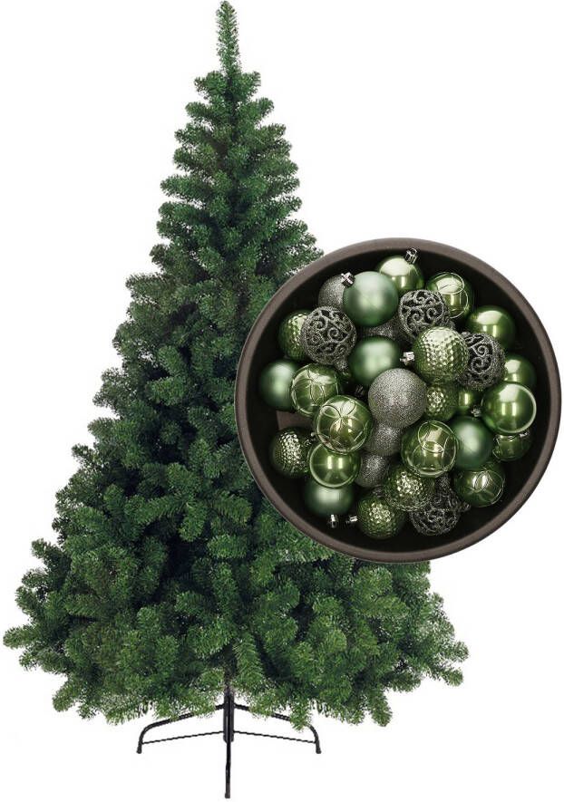 Bellatio Decorations kunst kerstboom 120 cm met kerstballen salie groen Kunstkerstboom